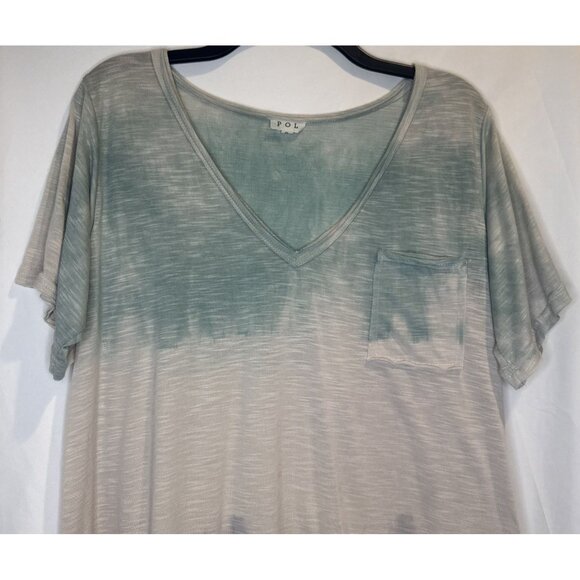 POL Womens Green Tie Dye V Neck Oversized Pocket Short Sleeve T Shirt Top S Boho - Picture 3 of 10